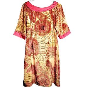 Vintage Colorful Velvet Mod Mandala Dress Women Small Geometric Formal Pink 4 6